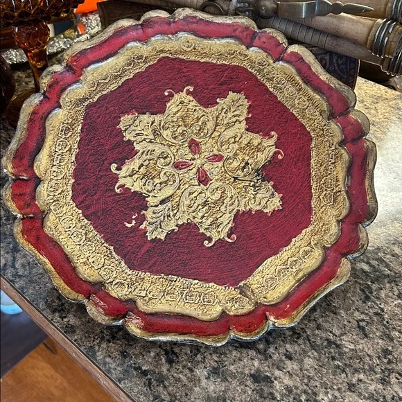 Vintage Florentine Red and Gold Decorative Tray - Picture 1 of 6